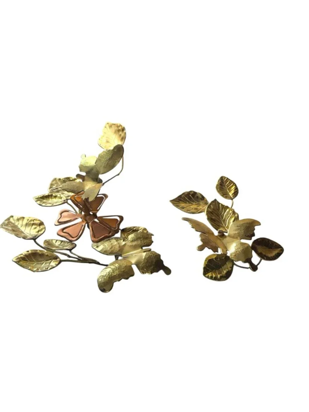 Brass & Copper Wall Art Set Of 2 Butterflies On Branches Leaves